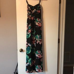 Palm print black maxi dress